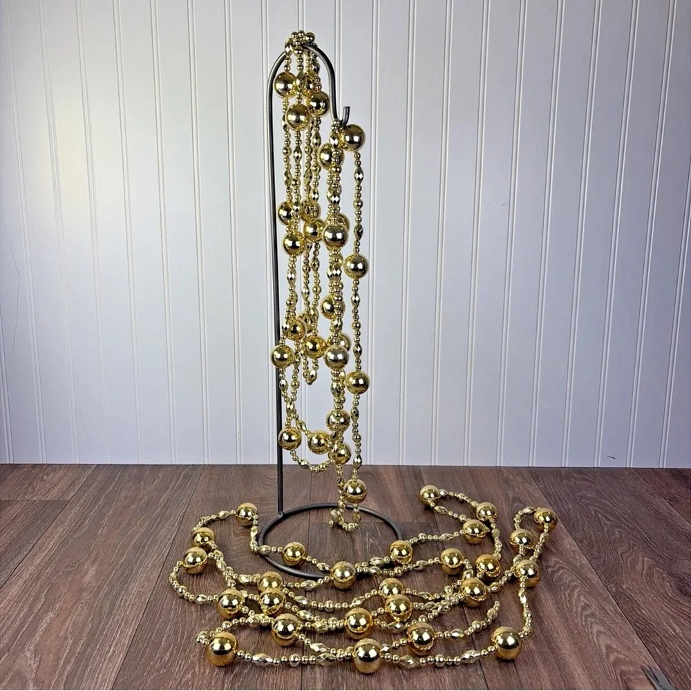 Lot of 2 Shiny Gold Plastic Bead Christmas Tree Garland Strand 12 Feet Each